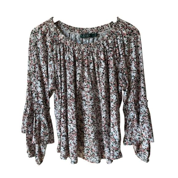 Lauren Ralph Lauren Floral Print Tiered Sleeve  Women's Size Large Blouse - Picture 1 of 4